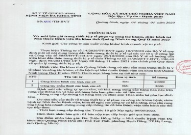 Thông báo mời báo giá trang thiết bị y tế (1226)