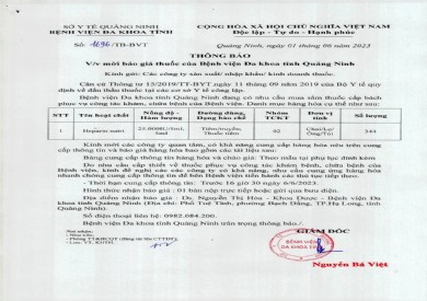 Thông báo mời báo giá thuốc của Bệnh viện (1696)
