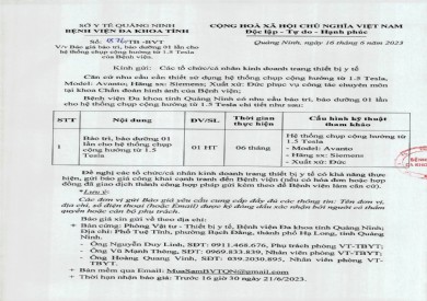Báo giá bảo trì, bảo dưỡng 01 lần cho hệ thống chụp cộng hưởng từ (1876)