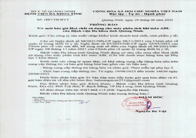 Thông báo mời báo giá hóa chất sử dụng cho máy phân tích khí máu ABL (1887)