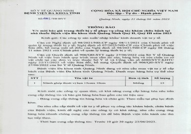 Mời báo giá trang thiết bị y tế phục vụ công tác khám chữa bệnh (1913)