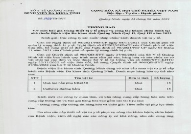 Mời báo giá trang thiết bị y tế phục vụ công tác khám chữa bệnh (1928)