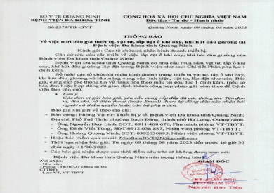 Thông báo mời báo giá thiết bị, vật tư, lắp đặt ổ khí oxy, khí hút đầu giường (2379)