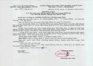 Thông báo ký kết hợp đồng cung cấp các trang thiết bị cho phòng khám Ngoại (2671)