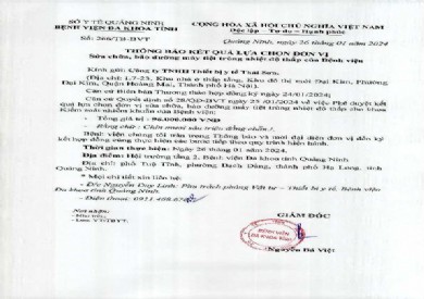 Thông báo kết quả sửa chữa, bảo dưỡng máy tiệt trùng nhiệt độ thấp của Bệnh viện (266)