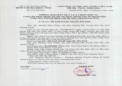 Thông báo kết quả lựa chọn đơn vị (221)