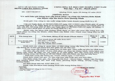 Mời báo giá hàng hoá cấp bách phục vụ công tác khám chữa bệnh (1287)
