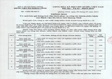 Mời báo giá hàng hoá cấp bách phục vụ công tác khám chữa bệnh (1288)
