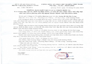 Thông báo kết quả lựa chọn đơn vị (1106)