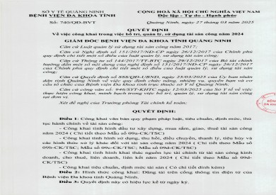Quyết định công khai trong việc bố trí, quản lý sử dụng tài sản công năm 2024 (740)