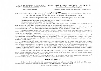 Quyết định về việc điều chỉnh, bổ sung giá dịch vụ CLVT từ 256 dãy theo yêu cầu áp dụng tại bệnh viện (445)